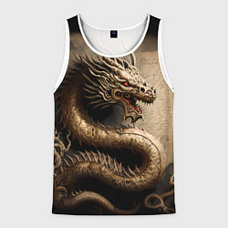 Майка-безрукавка мужская Китайский дракон с открытой пастью, цвет: 3D-белый