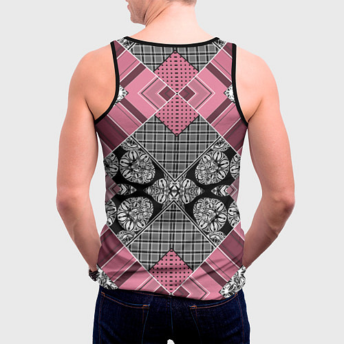 Мужская майка без рукавов Геометрический розово-черный с белым узор / 3D-Черный – фото 4