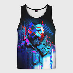 Мужская майка без рукавов Неоновый воин в стиле киберпанк