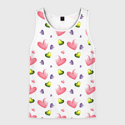 Майка-безрукавка мужская Акварельные сердечки - паттерн, цвет: 3D-белый