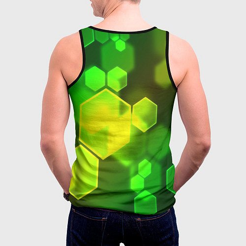 Мужская майка без рукавов Зелёные соты абстракция / 3D-Черный – фото 4