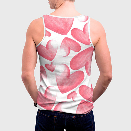 Мужская майка без рукавов Розовые акварельные сердца - паттерн / 3D-Белый – фото 4