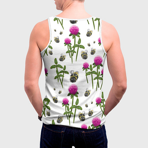 Мужская майка без рукавов Клевер и пчёлки - паттерн / 3D-Белый – фото 4