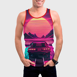 Майка-безрукавка мужская Синтвейв закат и автомобиль, цвет: 3D-красный — фото 2