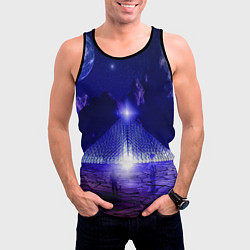 Майка-безрукавка мужская Синяя магическая пирамида, горы и космос, цвет: 3D-черный — фото 2
