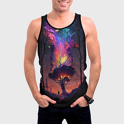 Майка-безрукавка мужская Огненное дерево в звездном лесу, цвет: 3D-черный — фото 2