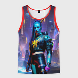 Майка-безрукавка мужская Cyberpunk - brave girl - neural network, цвет: 3D-красный