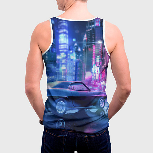 Мужская майка без рукавов Cyberpunk 2077 - neural network / 3D-Белый – фото 4