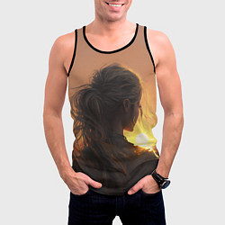 Майка-безрукавка мужская Девушка на закате, цвет: 3D-черный — фото 2