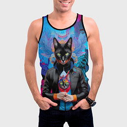 Майка-безрукавка мужская Чёрная модница кошка - нейросеть, цвет: 3D-черный — фото 2
