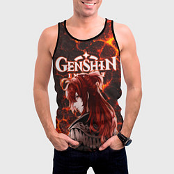 Майка-безрукавка мужская Дилюк на фоне раскаленной лавы, цвет: 3D-черный — фото 2