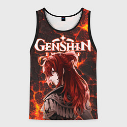 Мужская майка без рукавов Дилюк на фоне раскаленной лавы