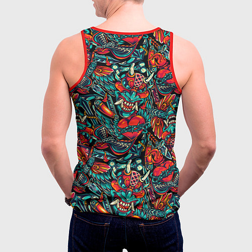 Мужская майка без рукавов Ирезуми Японские маски / 3D-Красный – фото 4