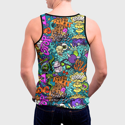 Мужская майка без рукавов Поп-арт взрыв с инопланетянином и черепом / 3D-Черный – фото 4