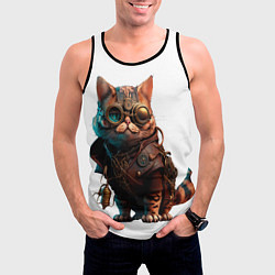 Майка-безрукавка мужская Стимпанк кот в очках, цвет: 3D-черный — фото 2