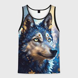 Майка-безрукавка мужская Волк на синем фоне, цвет: 3D-черный
