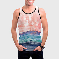 Майка-безрукавка мужская Абстрактный пейзаж рассвет над морем, цвет: 3D-черный — фото 2