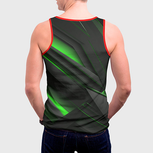 Мужская майка без рукавов Черно-зеленые объемные полосы / 3D-Красный – фото 4