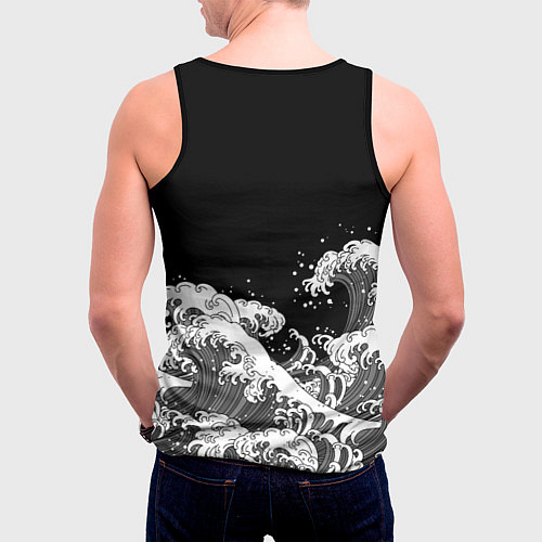 Мужская майка без рукавов Японские волны на темном фоне / 3D-Черный – фото 4