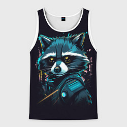 Майка-безрукавка мужская Енот - cyberpunk style, цвет: 3D-белый