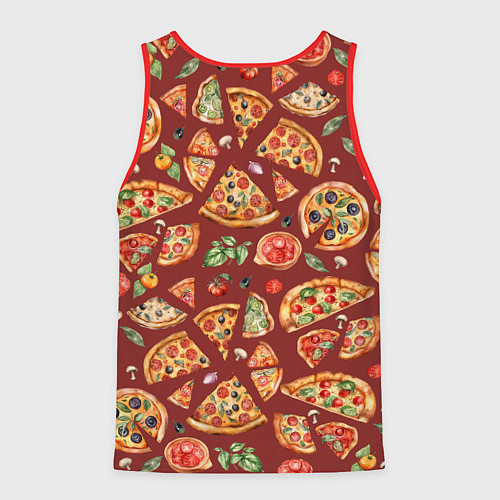 Мужская майка без рукавов Кусочки пиццы ассорти - акварельный паттерн / 3D-Красный – фото 2