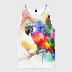 Майка-безрукавка мужская Разноцветный акварельный попугай, цвет: 3D-белый