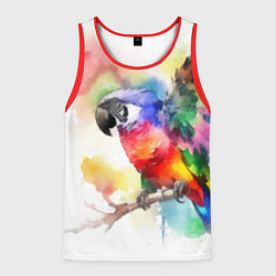 Майка-безрукавка мужская Разноцветный акварельный попугай, цвет: 3D-красный