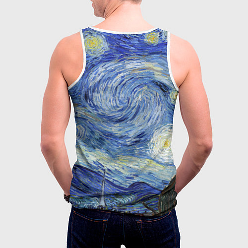 Мужская майка без рукавов Кот Бегемот на примусе в Звездной ночи / 3D-Белый – фото 4