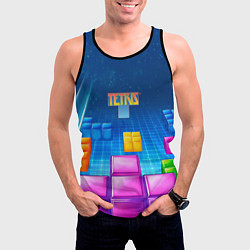 Майка-безрукавка мужская Падающие кубики Тетрис, цвет: 3D-черный — фото 2