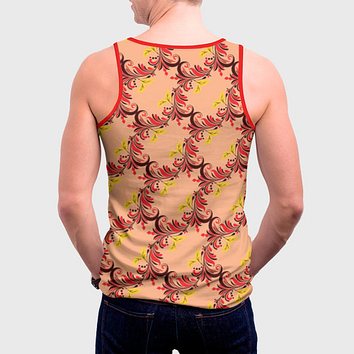 Мужская майка без рукавов Абстрактный винтажный растительный орнамент / 3D-Красный – фото 4