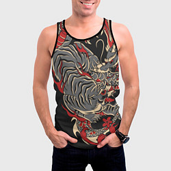 Майка-безрукавка мужская Борьба тигра с драконом, цвет: 3D-черный — фото 2