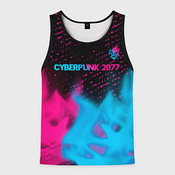 Майка-безрукавка мужская Cyberpunk 2077 - neon gradient: символ сверху, цвет: 3D-черный