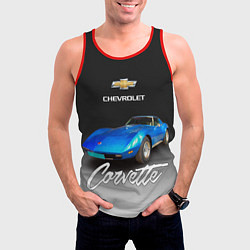 Майка-безрукавка мужская Синий Chevrolet Corvette 70-х годов, цвет: 3D-красный — фото 2
