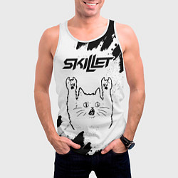 Майка-безрукавка мужская Skillet рок кот на светлом фоне, цвет: 3D-белый — фото 2