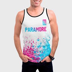 Майка-безрукавка мужская Paramore neon gradient style: символ сверху, цвет: 3D-черный — фото 2