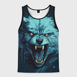 Майка-безрукавка мужская Синий волк арт, цвет: 3D-черный