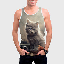 Майка-безрукавка мужская Серый котенок, винтажное фото, цвет: 3D-белый — фото 2