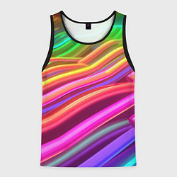 Майка-безрукавка мужская Неоновые радужные волны, цвет: 3D-черный
