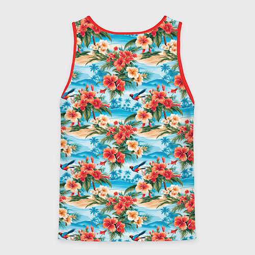 Мужская майка без рукавов Гавайский стиль летние цветы / 3D-Красный – фото 2
