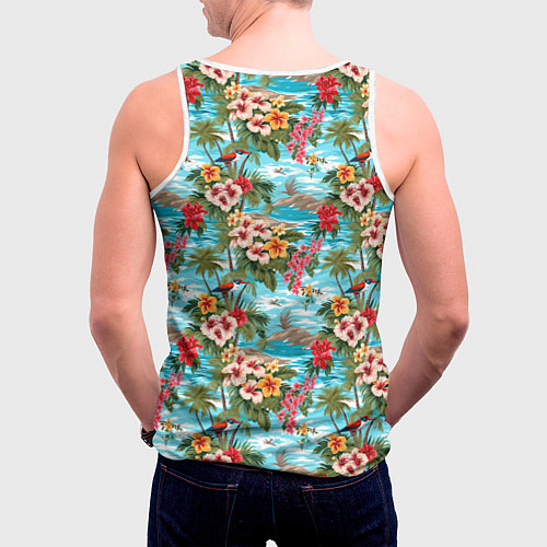 Мужская майка без рукавов Разноцветные гавайские цветы / 3D-Белый – фото 4