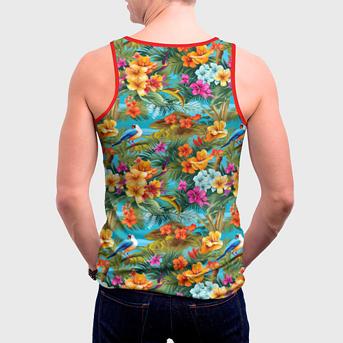 Мужская майка без рукавов Яркие разные цветочки / 3D-Красный – фото 4