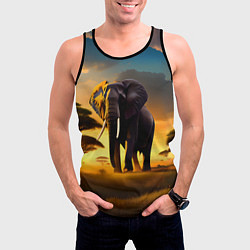 Майка-безрукавка мужская Слон и рассвет в саванне, цвет: 3D-черный — фото 2