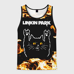 Майка-безрукавка мужская Linkin Park рок кот и огонь, цвет: 3D-черный