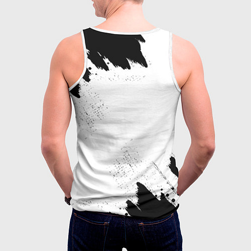 Мужская майка без рукавов AC DC рок кот на светлом фоне / 3D-Белый – фото 4