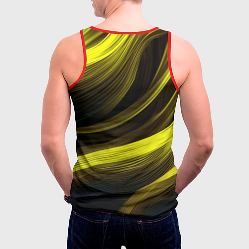 Мужская майка без рукавов Черные и желтые линии / 3D-Красный – фото 4
