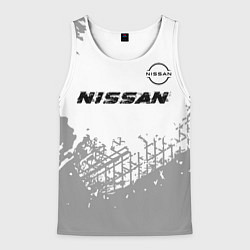 Майка-безрукавка мужская Nissan speed на светлом фоне со следами шин: симво, цвет: 3D-белый