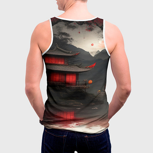 Мужская майка без рукавов Домик у озера / 3D-Белый – фото 4