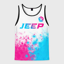 Майка-безрукавка мужская Jeep neon gradient style: символ сверху, цвет: 3D-черный