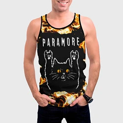 Майка-безрукавка мужская Paramore рок кот и огонь, цвет: 3D-черный — фото 2