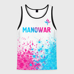 Майка-безрукавка мужская Manowar neon gradient style: символ сверху, цвет: 3D-черный